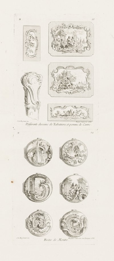 Different Designs for Snuffboxes and Cane Handles, Fifth Plate by Juste Aurèle Meissonnier